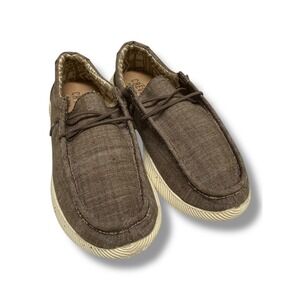 Crevo Boys Brown Textile Slip On Loafers Bungee Lace Moc Toe Youth Size 4 Casual